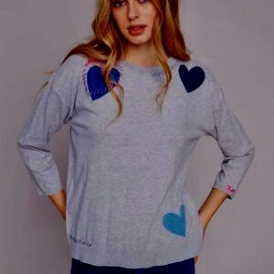 Charlie B Grey Sz M Patchwork Heart Y2K Kawaii Cottagecore Cozy Soft Sweater